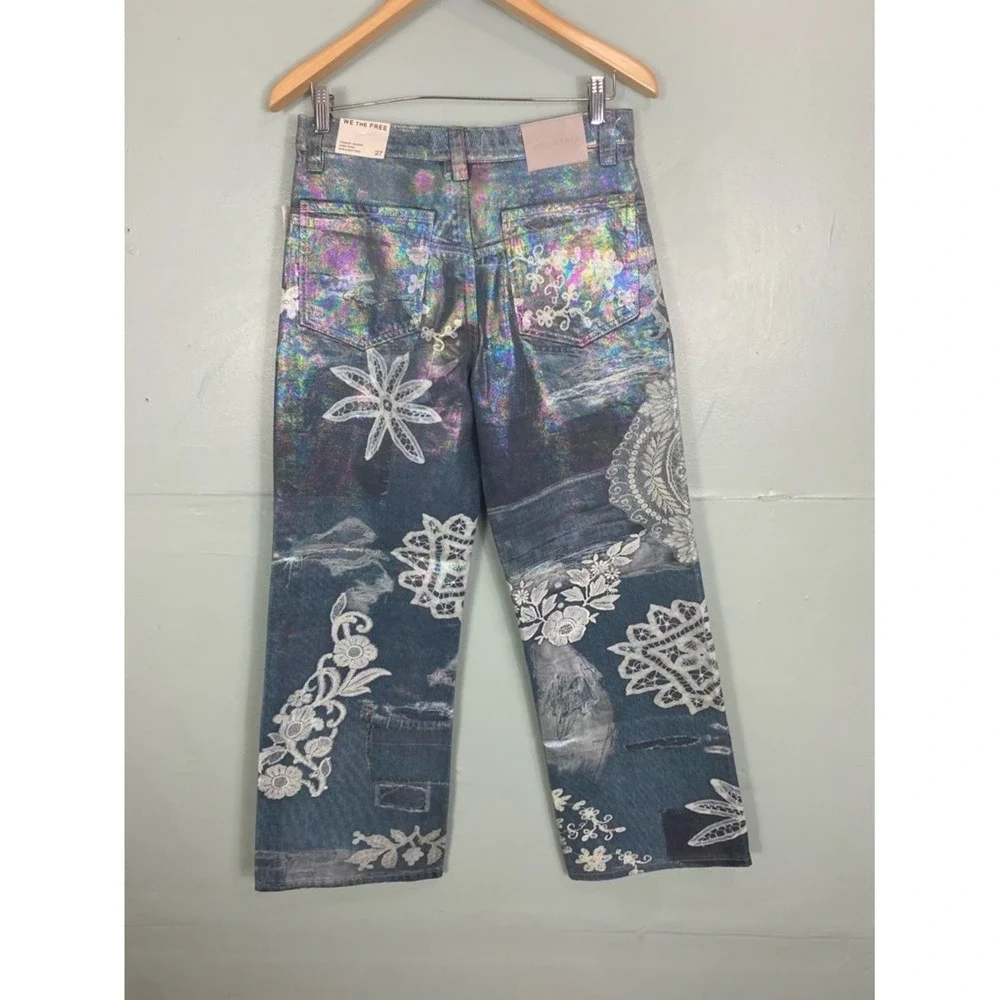 Free People Tinsley Printed High Rise‎ Illusions Jeans Floral Sz 27